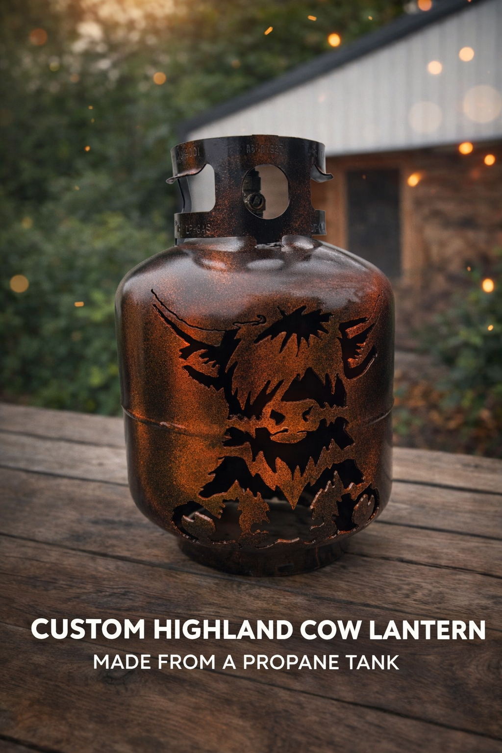 Custom Highland Cow Lantern – Plasma Cut Propane Tank