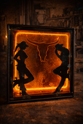 Backlit Western Art- Cowboy and cowgirl