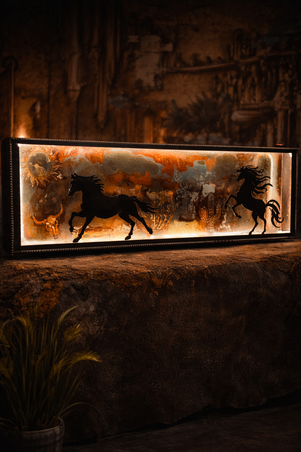 Backlit Running Horses Panel